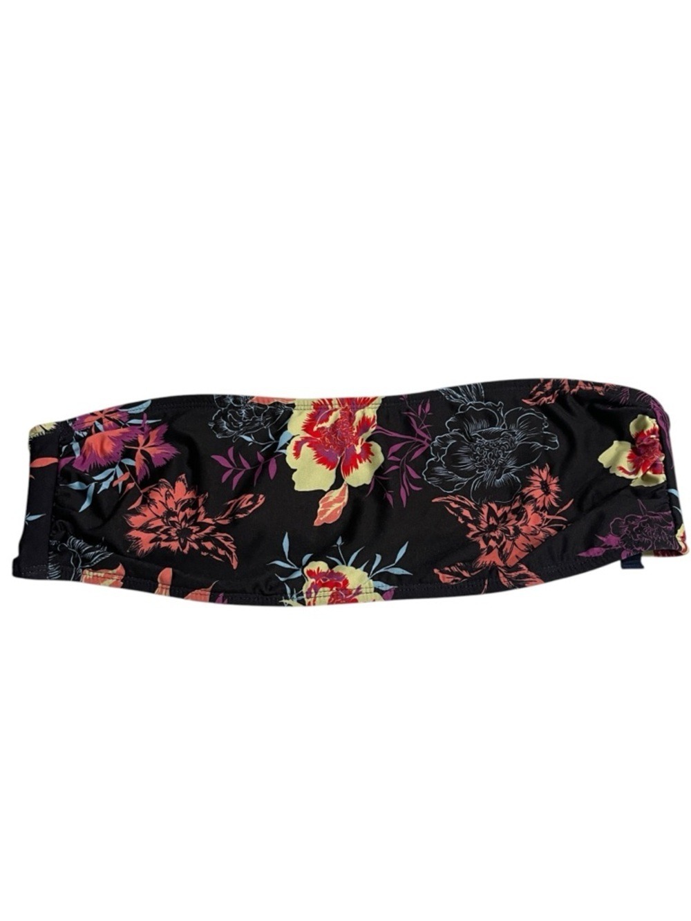 Splendid Black Floral Bandeau Strapless Bikini Top SZ L Black Yellow